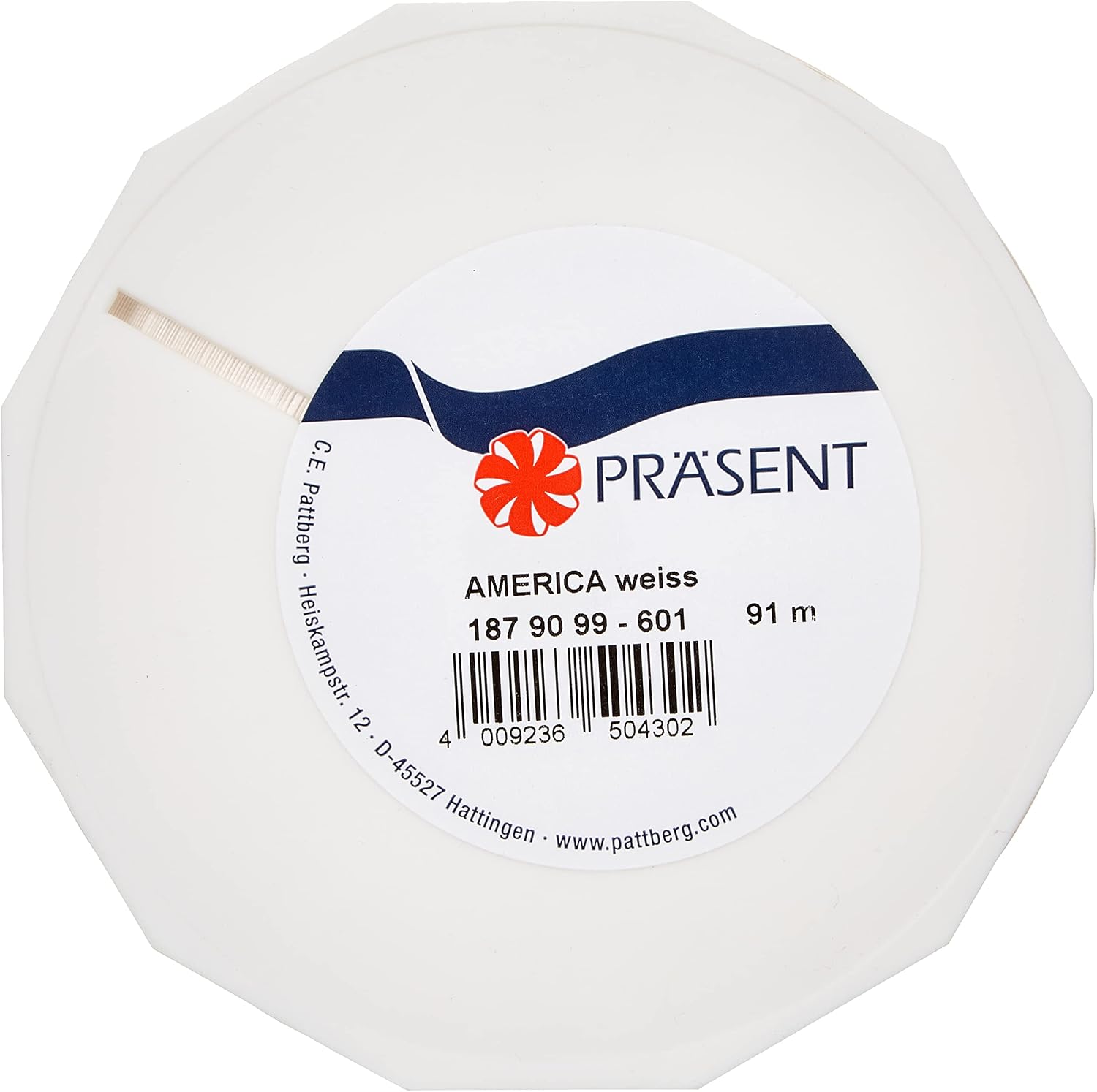Präsent Ribbon, Polypropylene, 3.5 inches by 100 Yards, White, 18790/100-601