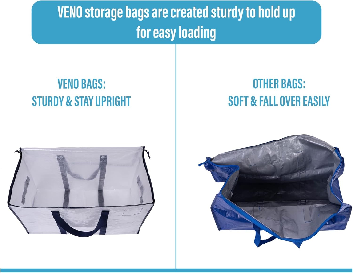 VENO 6 Pack Clear Heavy-Duty Moving Storage Bags (4 w/Wrap Around Handles + 2 Compact Storage Bags)