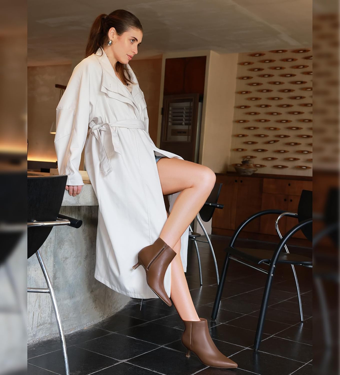 Kitten Heel Ankle Boots for Women - Black Kitten Heels Ankle Booties Womens Winter Fall Boots for Women 2025, Dress Shoes, Pointed Toe, Side Zipper, Memory Foam, Leather, Low Heel, Short Boots Comfortable - Image 5