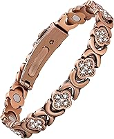Feraco Pure Copper Magnetic Therapy Bracelet for Women - 3800 Gauss Neodymium Magnets, Pain Relief, CZ Infinity Clover, Adjustable