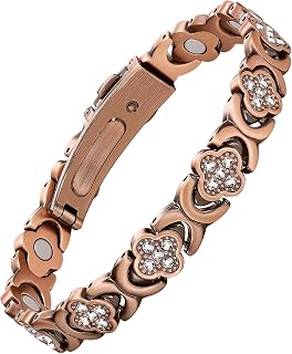 Feraco Pure Copper Magnetic Therapy Bracelet for Women - 3800 Gauss Neodymium Magnets, Pain Relief, CZ Infinity Clover, Adjustable