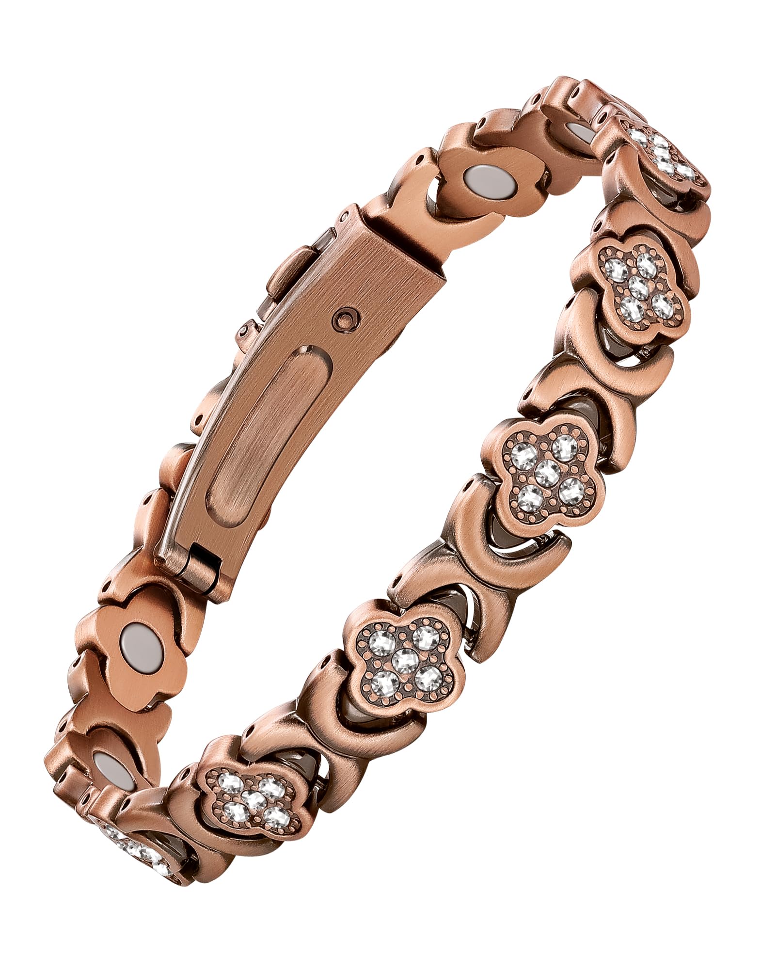 Feraco Pure Copper Bracelets for Women, Ultra Strength Magnetic Therapy Bracelet for Pain Relief with 3800 Gauss Magnets & Sparkling Cubic Zirconia, Adjustable, Infinite Clover Jewelry, metal