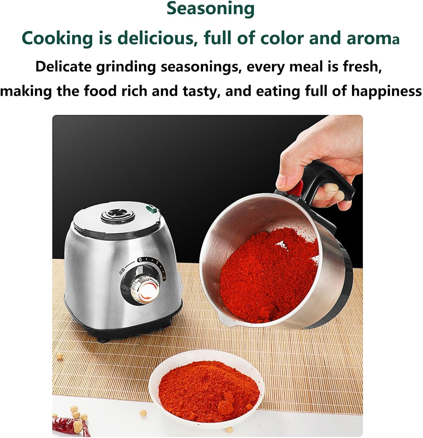 Electric Coffee Grinder Food Processor 500W Wet & Dry Grinder Coffee Mill Stainless Steel Jar & Blades for Coffee Spice Spices Chutney 2 Speed Pulse - Detachable Bowl 600ML Capacity,Black