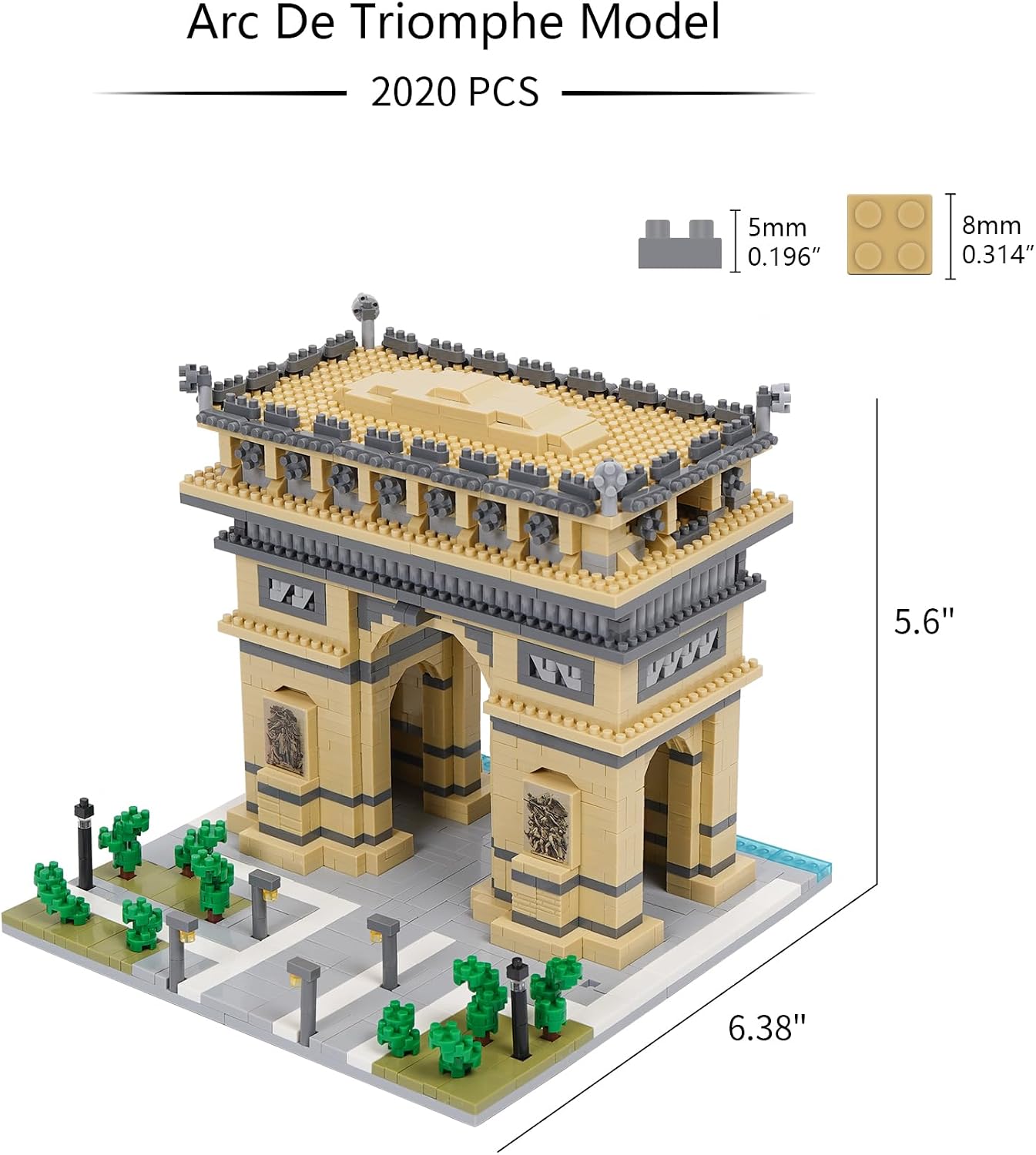 Building Blocks Set Arc De Triomphe Model Micro Building Blocks 2020 PCS Famous Architecture Building Kit, Gifts for Kids and Adult