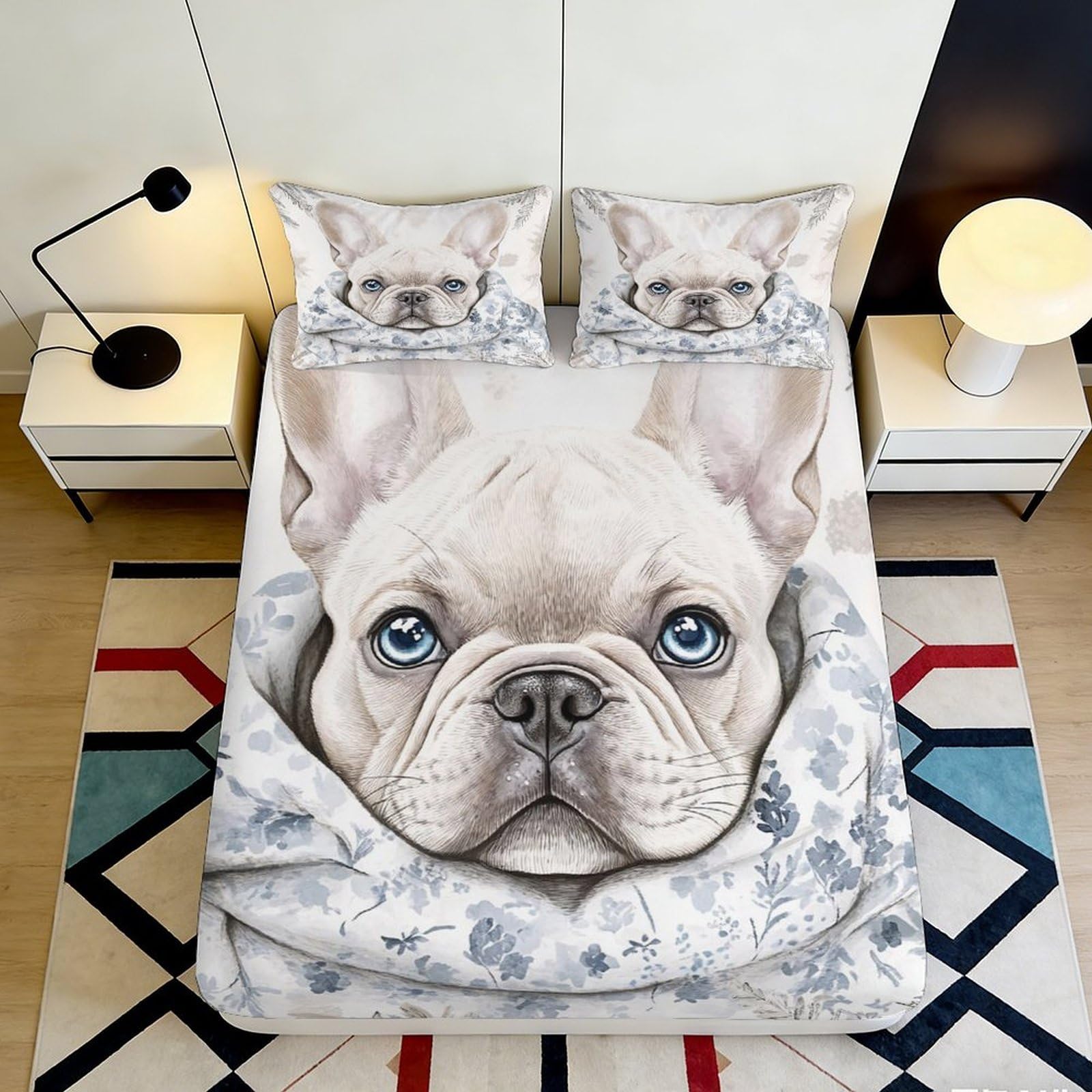 Pnayamiorkfel Style-6 3D Printed French Bulldog Fitted Sheet Microfiber Soft Breathable Puppy Bed Cover For Bedroom Dorm Mattress Protection Decor 90X200x25cm