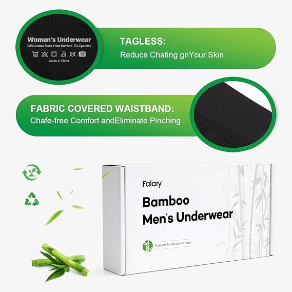 FALARY Bamboo Mens Boxers Shorts 6 Pack Anti Chafe Long Leg Underwear Trunk