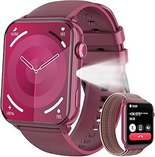 Relógio inteligente para mulher, 1,91" Smartwatch mulher com lanterna e chamadas Bluetooth, Smart Watch com 2 correias, notificação, podómetro, sonho, IP68 pulseira atividade para Android iOS
