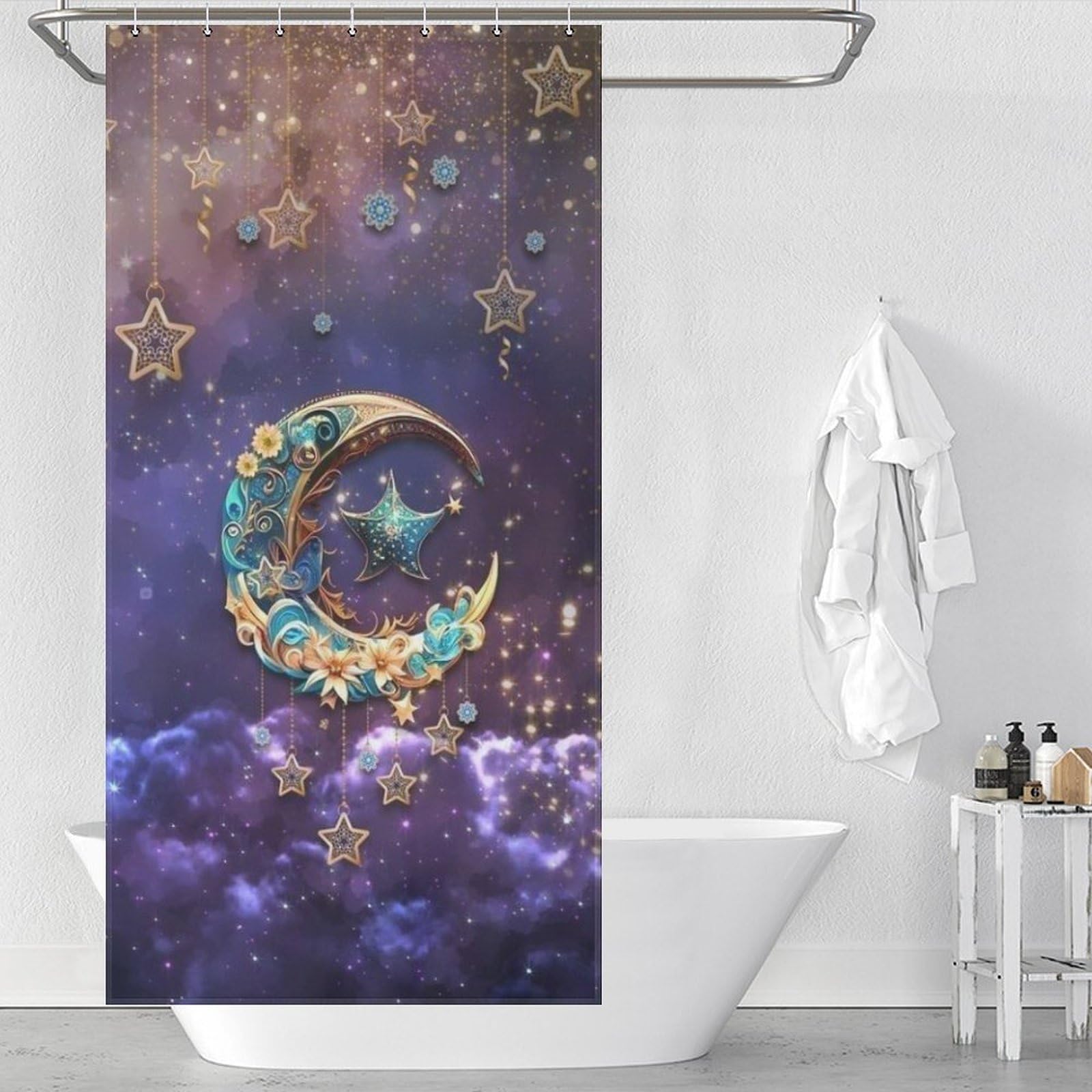 Rideau de douche ciel étoilé pour transformer votre rituel de bain avec 12 crochets