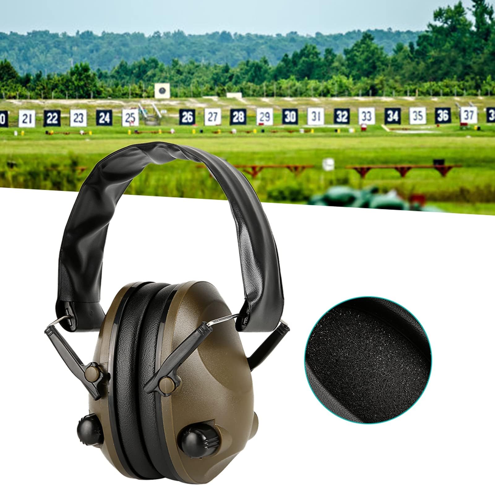 Protección auditiva Orejeras de seguridad, 6s Orejeras inteligentes con aislamiento acústico Orejeras plegables compactas con orejeras de perfil bajo para un fácil transporte(23*15*10cm-ArmyGreen)