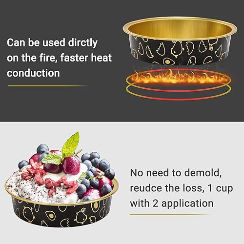 Vista 26 de Beasea Latas desechables para tartas de 4 pulgadas, paquete de 50 mini sartenes con tapas, molde de aluminio dorado de 8 onzas, moldes para tartas