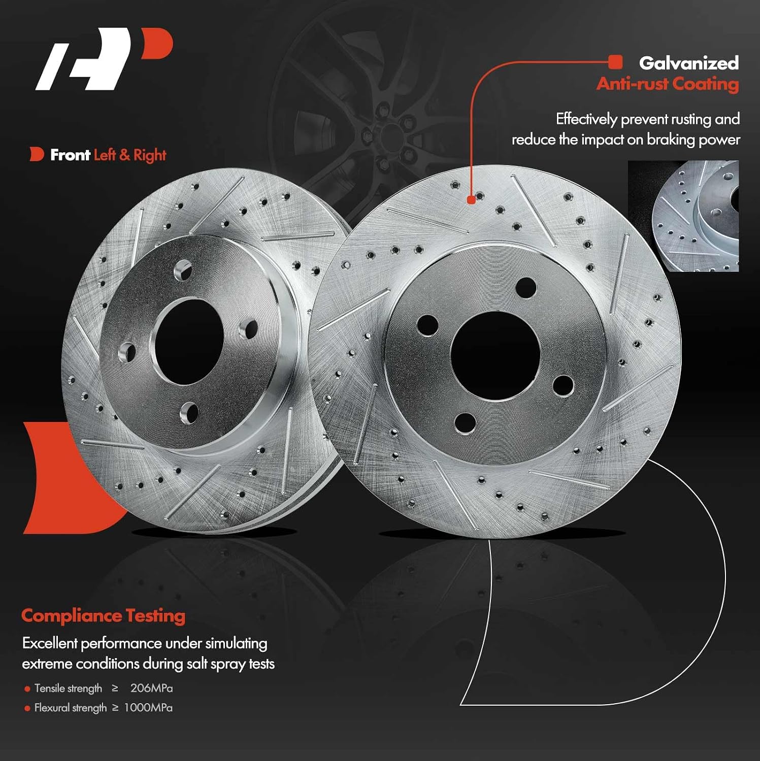 A-Premium 10.08 inch (256mm) Front Drilled and Slotted Disc Brake Rotors Compatible with Select Chevrolet, Pontiac, Saturn Models - Cobalt 2005-2010, G5 2007-2010, Ion 2003-2007