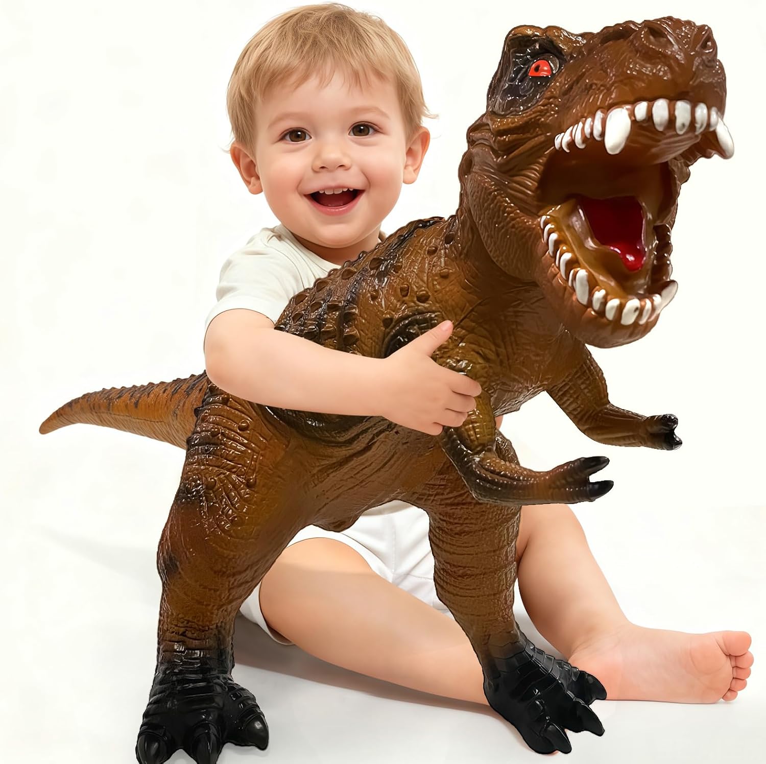 Big Dinosaur Toys for Toddlers-28 inches Tyrannosaurus Rex Dinosaur Figures, Jumbo Realistic Dinosaur Toys for Boys Girls Gift, Kids Ages 1 2 3 4 5 6 7 8 (Brown) - Image 3
