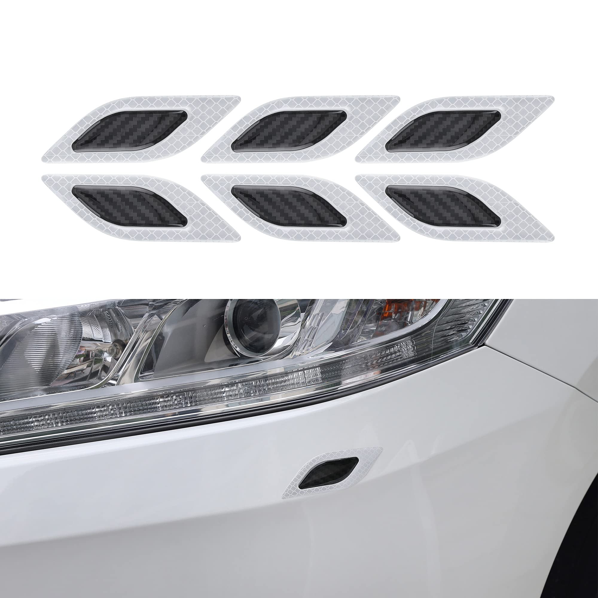 kwmobile Set 6X Adesivo Catarifrangente Paraurti Auto Universale - Coprigraffi Automobile 10,5x3,4 cm - Protezione in ABS Nero/Grigio Rifrangente