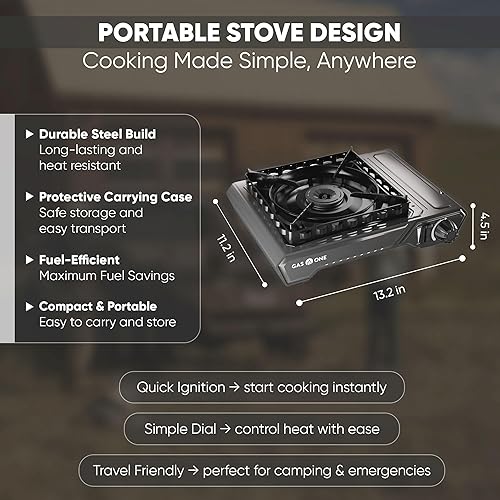 Miniatura 3 de GasOne - Estufa portátil de butano de 15,000 BTU con estuche encendido automático, control preciso del calor, camping y portón trasero y cocina al