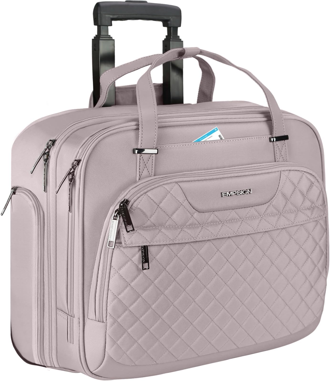 Rolling Laptop Bag Women with Wheels, Briefcase for Women Fits Up to 15.6 Inch Laptop Briefcase on Wheels, Water-Repellent Overnight Rolling Computer Bag with RFID Pockets, Grey Pink