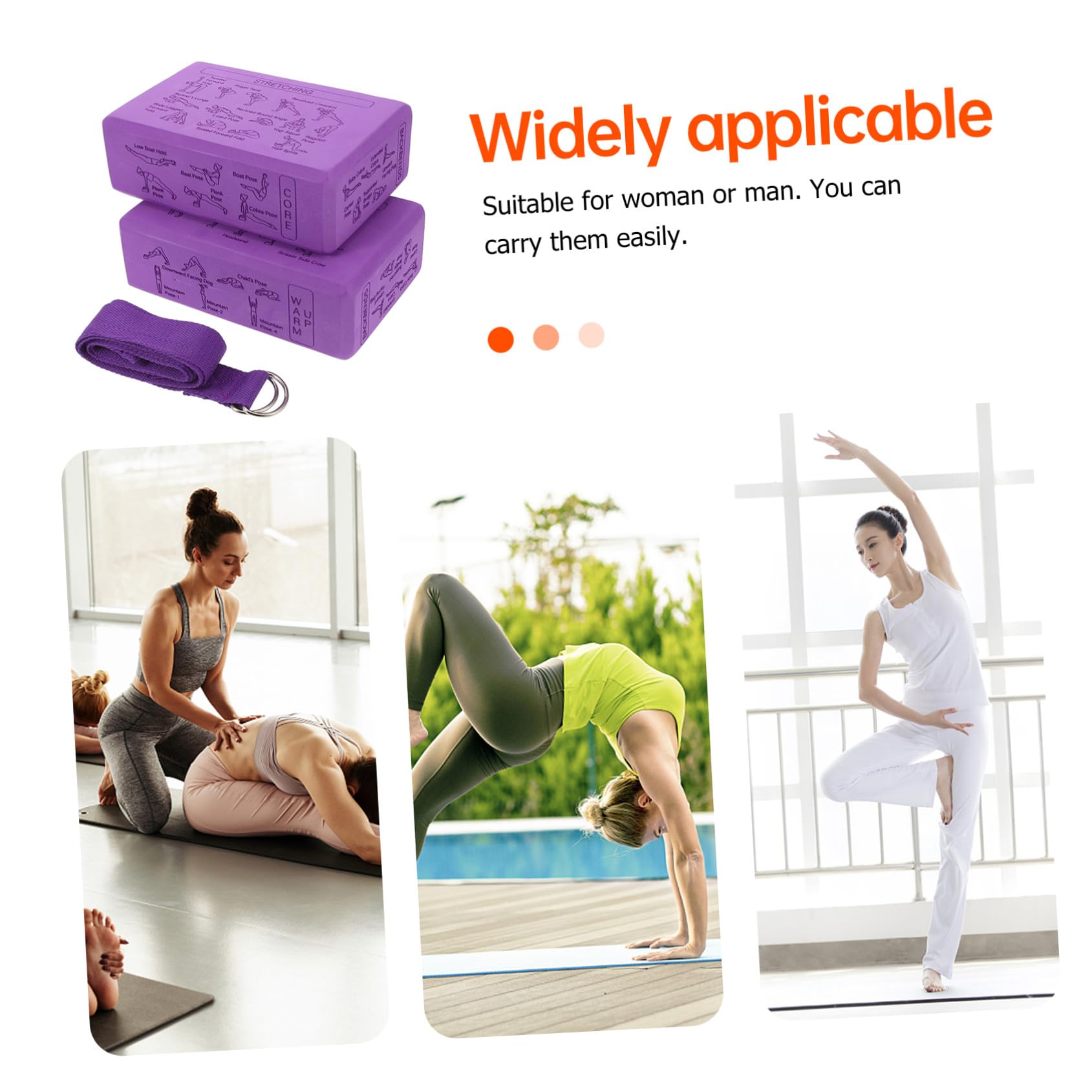 WOONEKY Bloques de Yoga de Espuma Eva de Alta Densidad y Peso Ligero con Correa para Ejercicios de Estiramiento y Entrenamiento de Equilibrio en Rutinas de Fitness