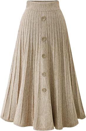 Youhan Womens High Waist A-Line Pleated Knitted Skirt