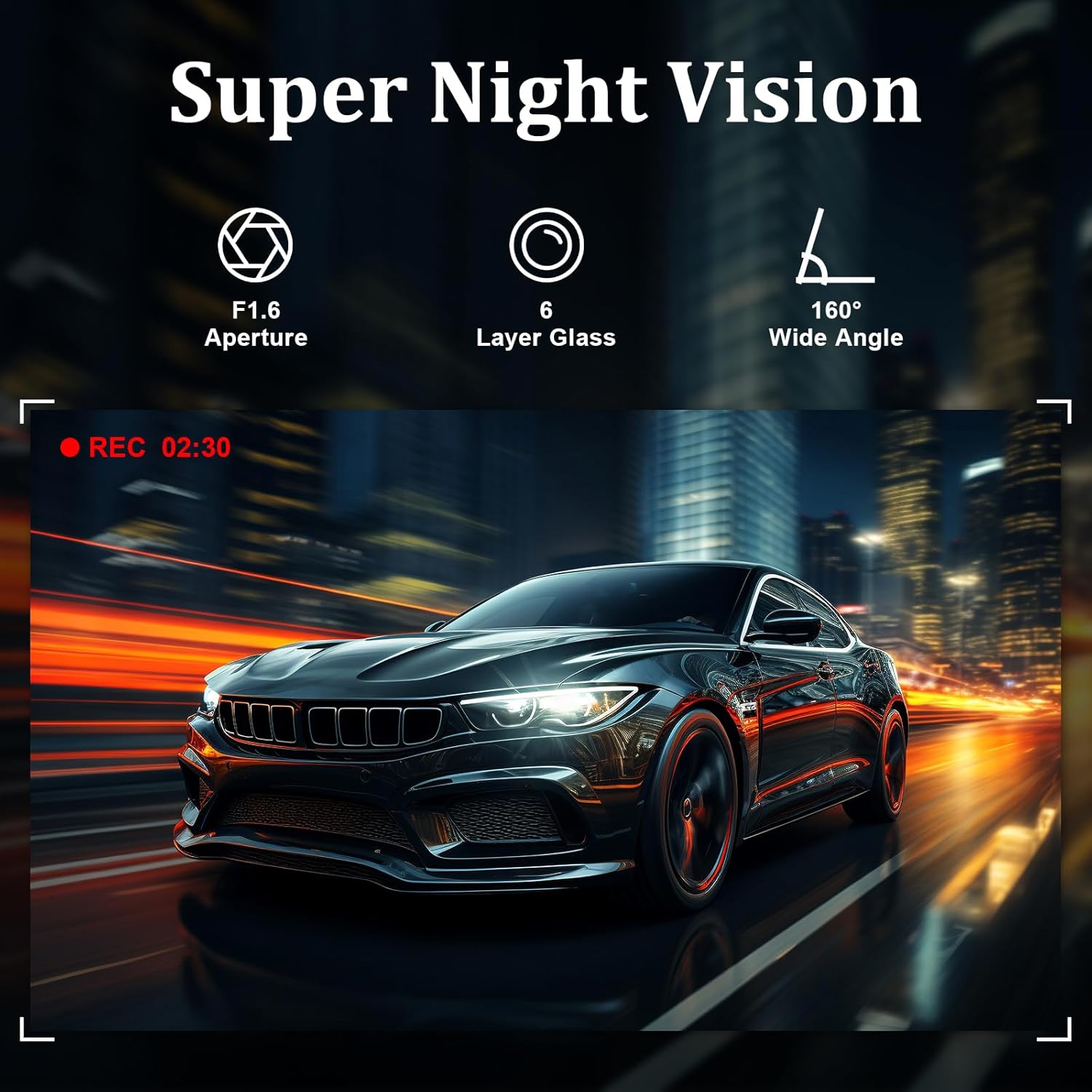Dash Cam 2 Channel, 4K+1080P Dual, Built in WiFi, with 64GB SD Card, Parking Monitoring, Loop Recording, G-Sensor Ultra HD Car Cam