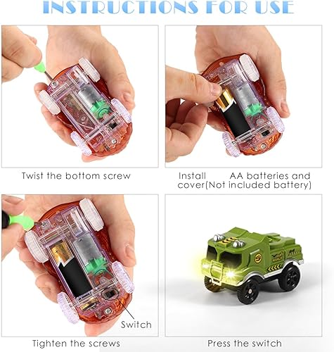 Miniatura 5 de Solo repuesto de autos de pistas, autos de pista que brillan en la oscuridad, accesorios para pistas de automóvil con 3 luces LED intermitentes,