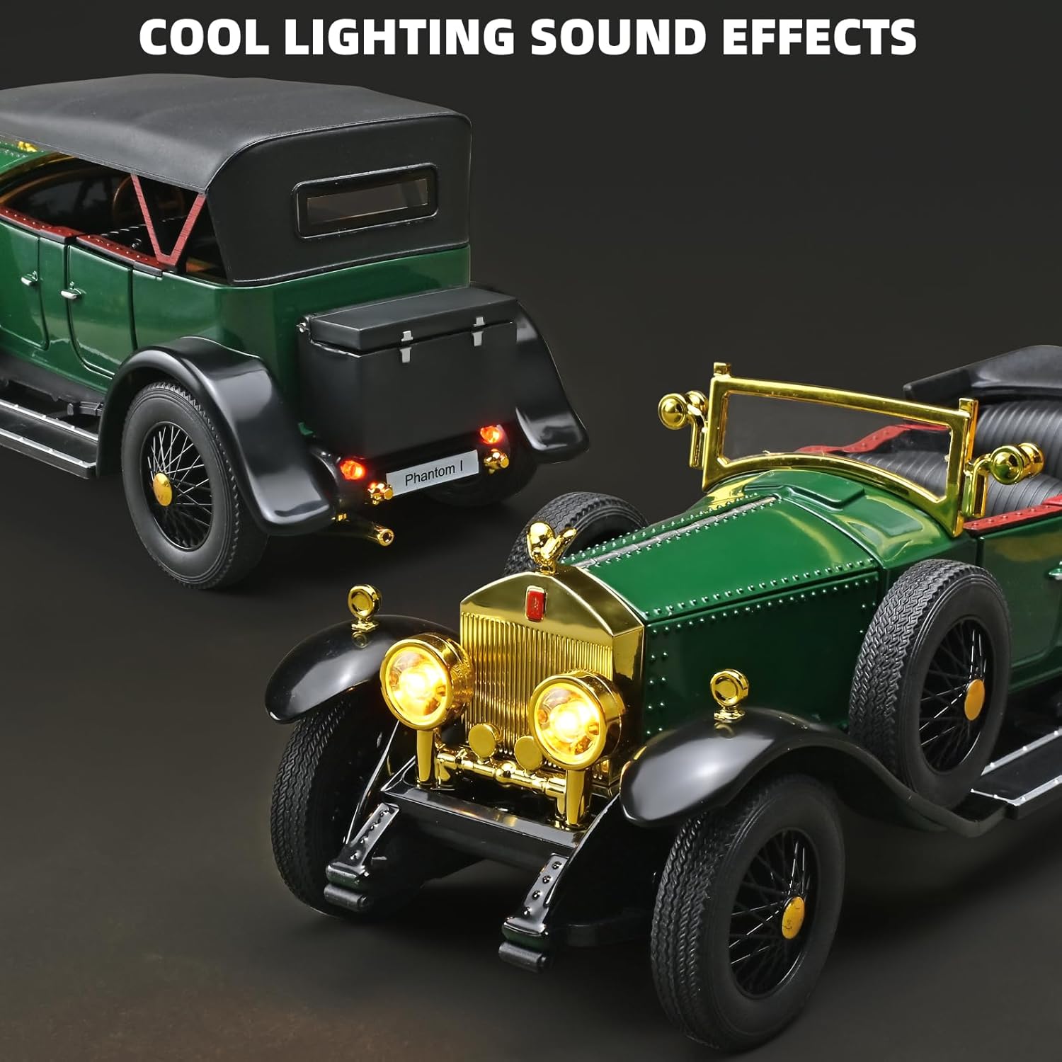 RZAPE Model Car Kits Adults and Boys 1/24 Diecast Cars Phantom Generation Vintage Car Collectibles,Die Cast Metal Pull Back Cars with Lights and Sounds,Toy Cars for Boys Age 3-12（Green）