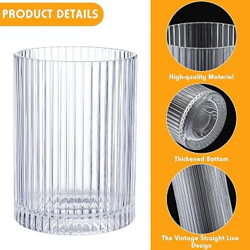 Zhehao 12 Pcs Ribbed Drinking Glasses Clear Vintage Cups Set, 9 oz 12 oz