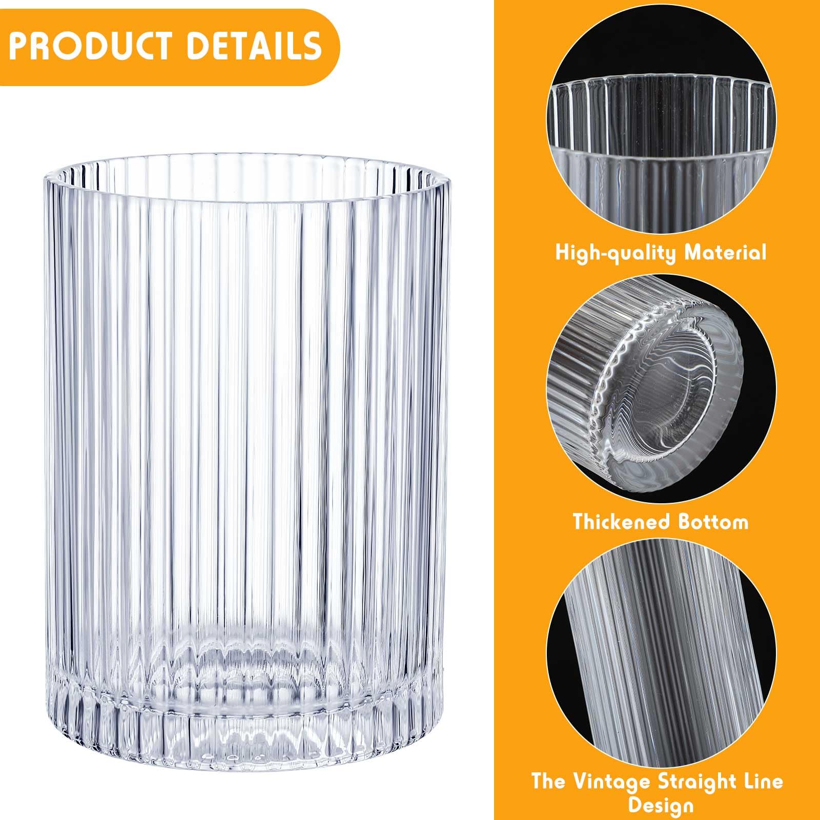 12 Oz Ribbed Drinking Glasses Set Of 6, Clear Vintage Iced Coffee Cups Elegant Glassware, Highball Glass Cups Ridged Glass Tumbler For Cocktail, Whiskey, Beer, Water, Juice, Origami Style Amber - View #9