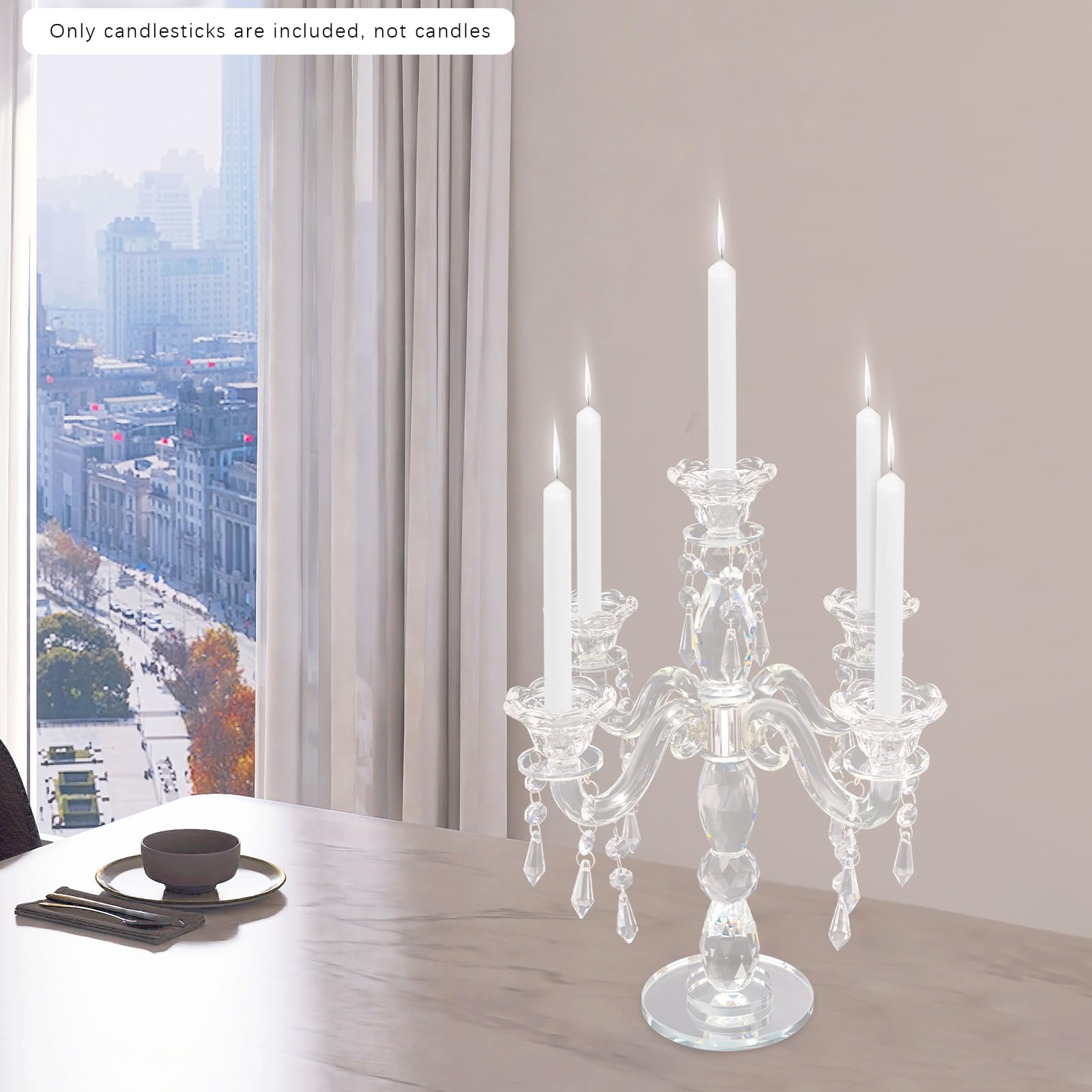 Candelabro a 5 braccia, argento con cristalli, 25 x 35,5 cm, in metallo, per Halloween, matrimoni, feste, cene, anniversari, celebrazioni ed eventi formali
