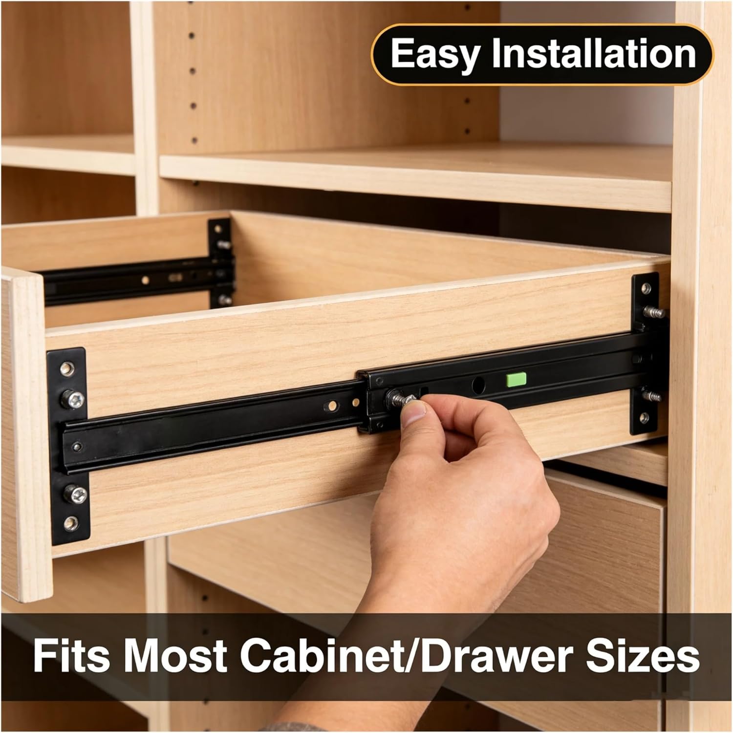 Drawer Rolling Bearing Slip Rail Full Extension Drawer Slides Soft Close with Hydraulic Damper Side Mount(2 Pair)