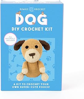 Gift Republic Kawaii Dog Crochet Kit DIY Craft Set for Creating Your Own Cute Puppy Gift for Teens & Adults Crafting Gift Idea Crochet Set, Brown