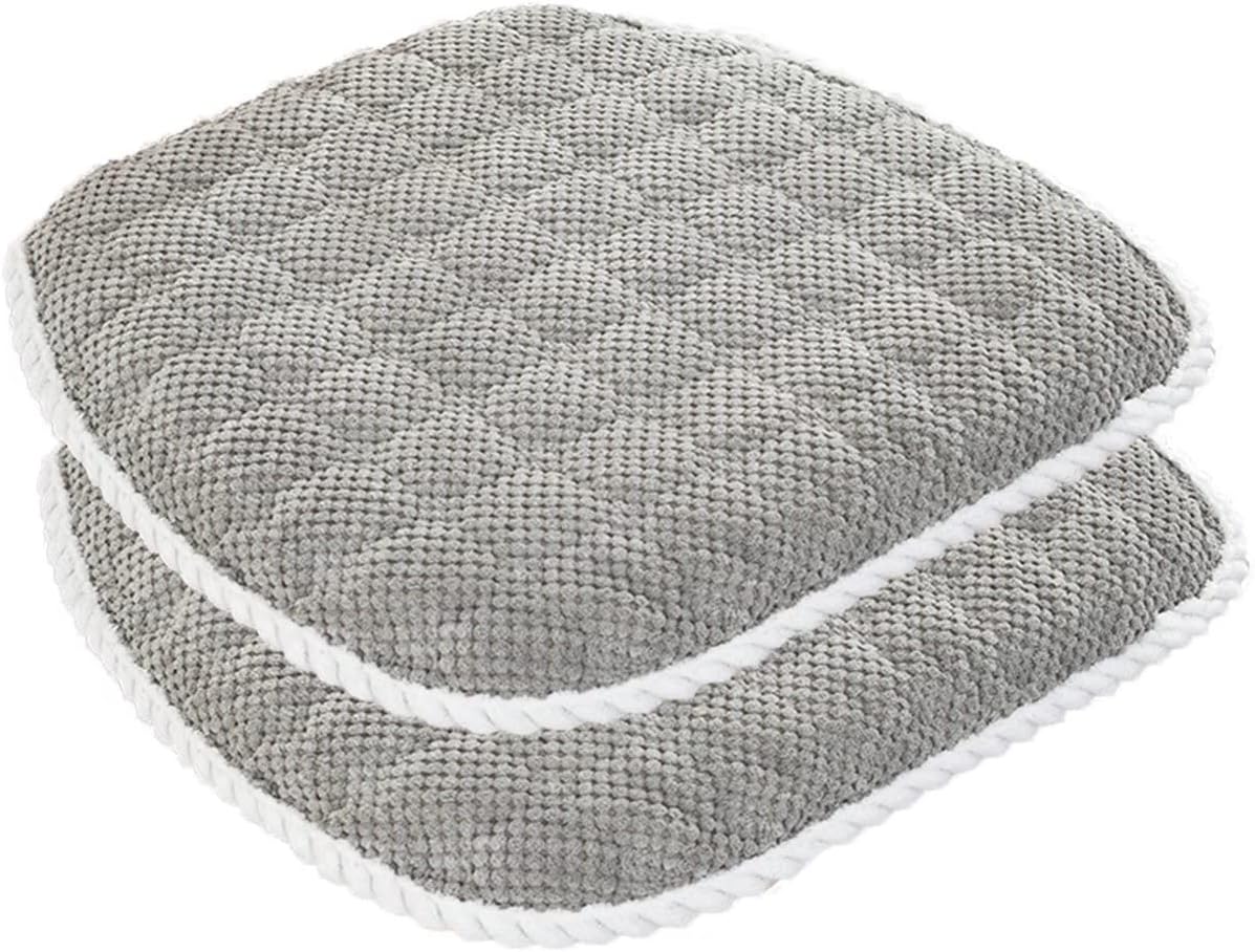 YSCO Chair Cushions for Dining Chairs 2 Pack, Chair Pads for Dining Chairs with Ties, Individual Seat Cushion for Kitchen Chairs U Shape, Non Slip Seat Pads Farmhouse Style Grey