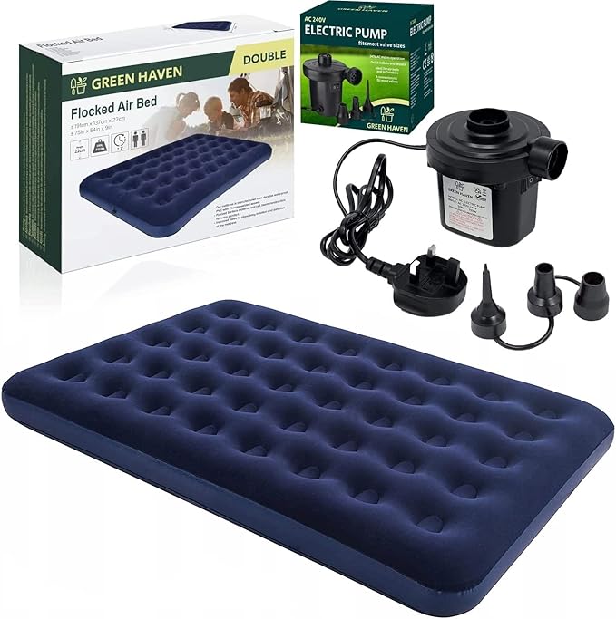 Green Haven Double Blow up Camping bed + AC Electric Air pump