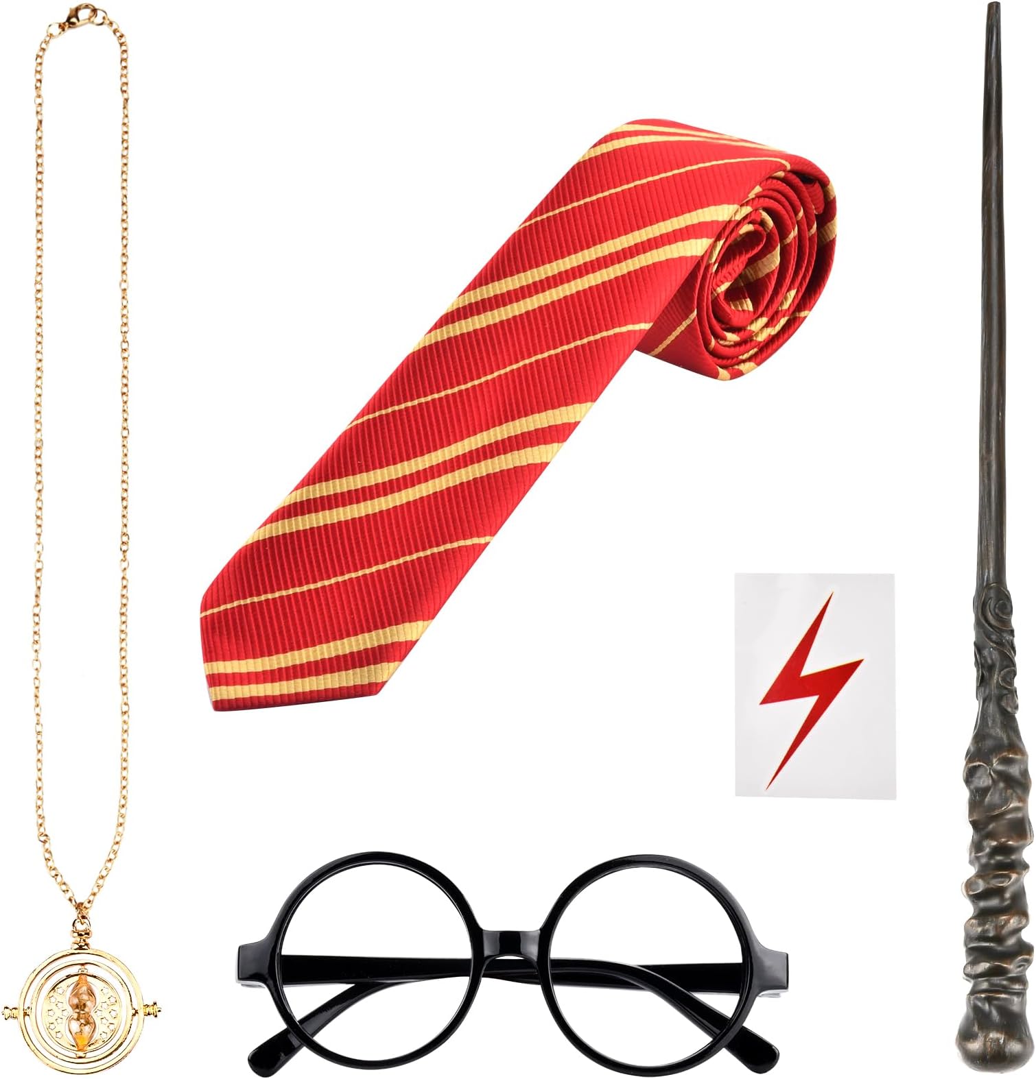 Abitoncc Wizard Costume Set Wizard Wand and Glasses Wizard Tie, Fancy Dress Tie for Halloween Costume Party Wizard Cosplay Outfit for School Event World Book Day Wizard Costume Accessories