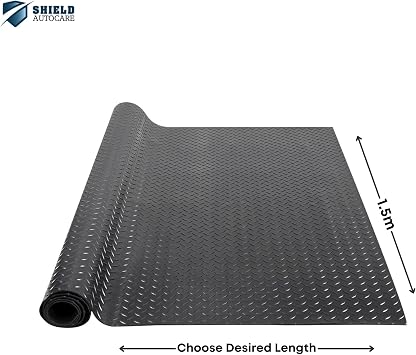 Black Rubber Matting Roll | Thick Heavy Duty Flooring Mat, Indoor & Outdoor, Non-Slip, Waterproof & Easy to Cut | Ideal for Garage, Vans, Gym, Shed Floor | 1.5m Width 3mm (Coin, 2m x 1.5m)