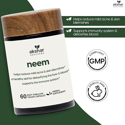 Miniatura 2 de AKSHAR Ayurveda - Cápsulas de neem con extracto de neem y polvo de hoja de neem, suplemento de neem a base de hierbas para apoyar la salud y