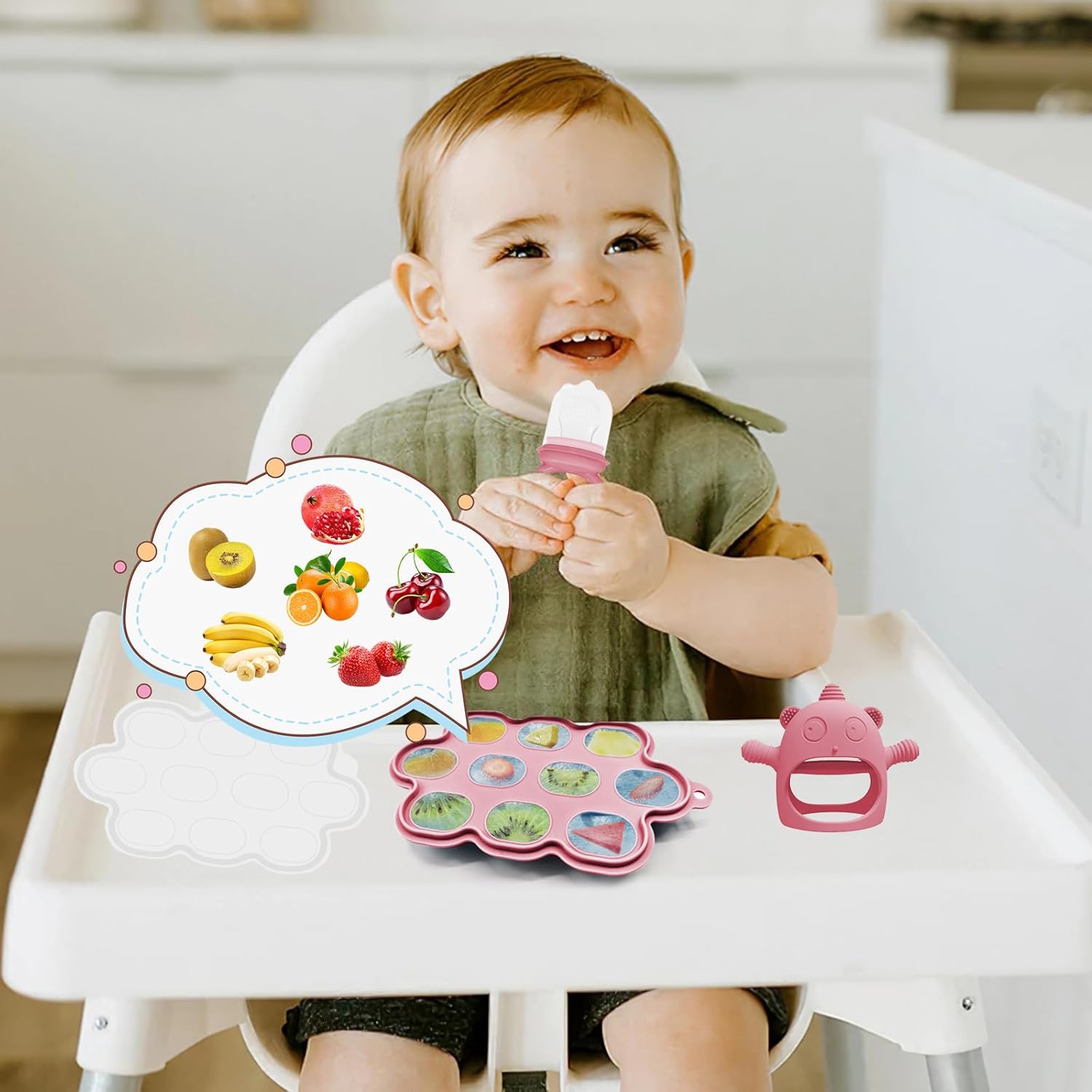 Silicone Baby Feeding Set, 14 Pcs Baby Led Weaning Supplies, Baby Spoons & Forks Suction Bowl Divided Plate Bib Cup, First Stage Solid Food Eating Utensils - 6+ Months (Dark pink)
