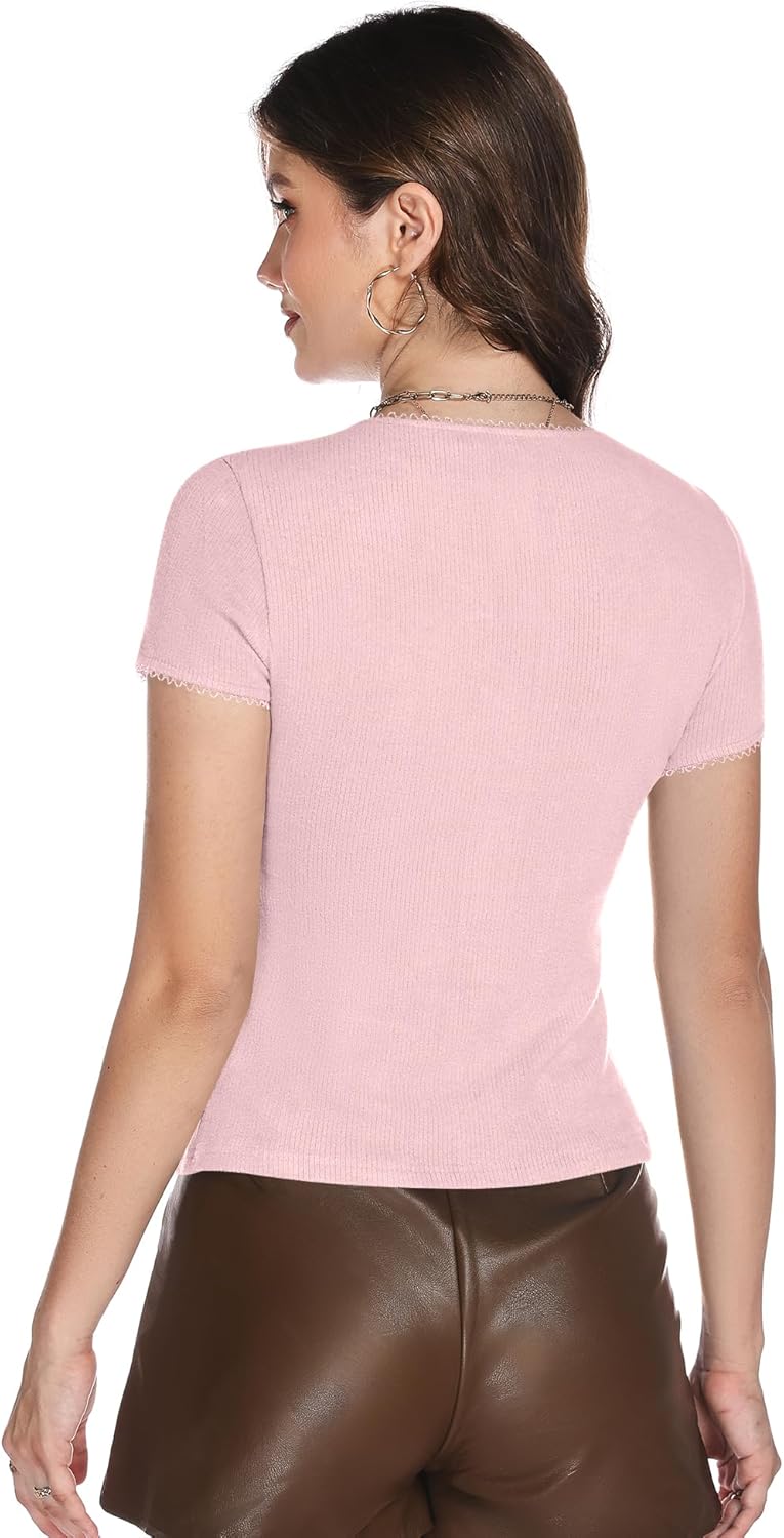 Micoson Button Down Shirts for Women Y2k Short Sleeve Ribbed Tops Lightweight Summer Cardigan Cute Trendy 2026 - Image 5