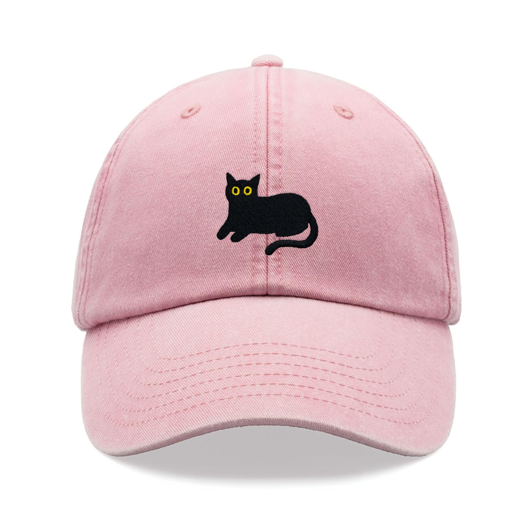 Cap Base Unisex Pink Black Cat Lying Down Baseball Cap Vintage Washed Dad Hat Adjustable