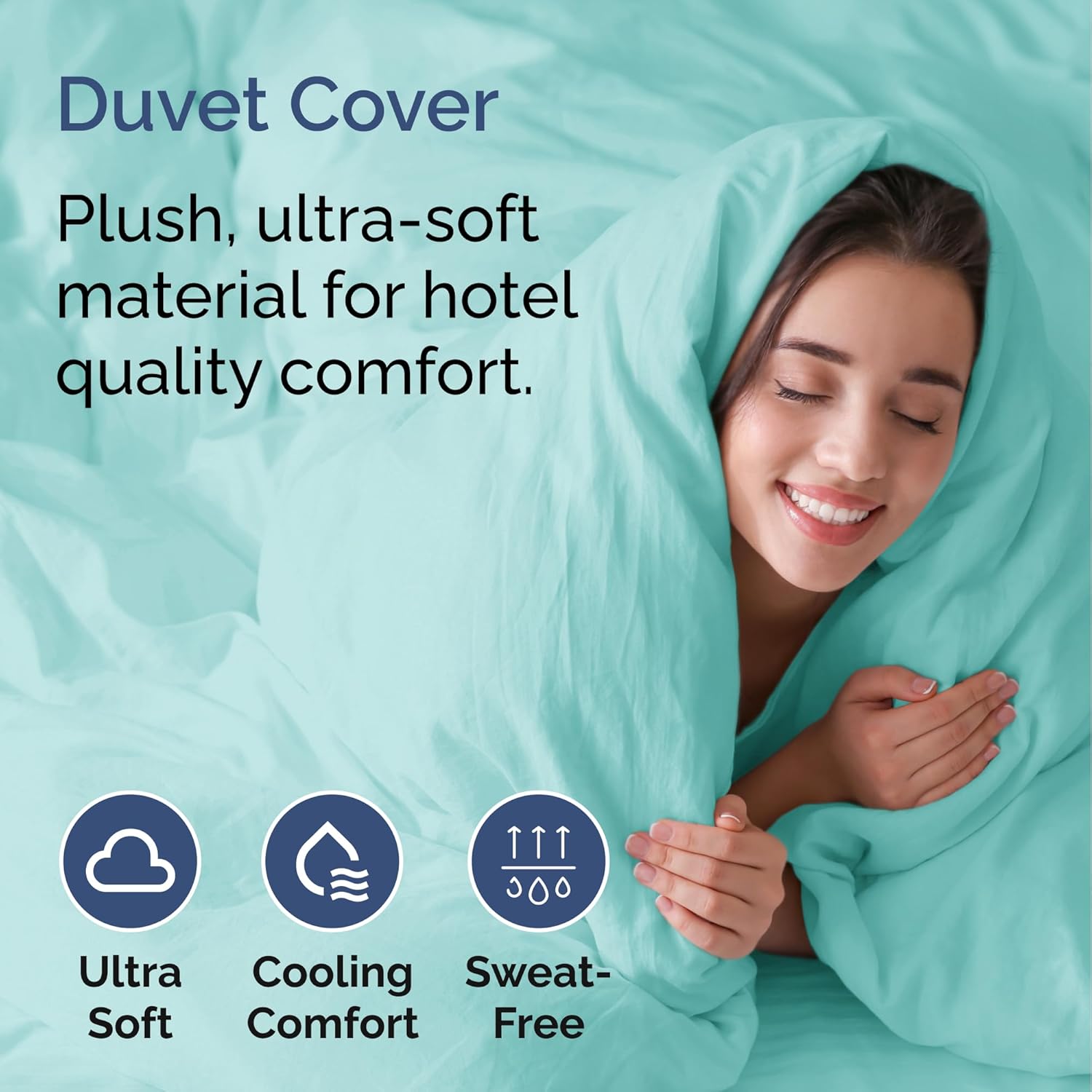 4pc Spa Blue Sheet Set with Duvet (Queen Size) Bundle - Bed Set Includes Fitted Sheet, Flat Sheet, Duvet Cover & Pillow Cases/Shams - Hotel Luxury Bedding - Easy-Fit - Breathable & Cooling Duvet Set