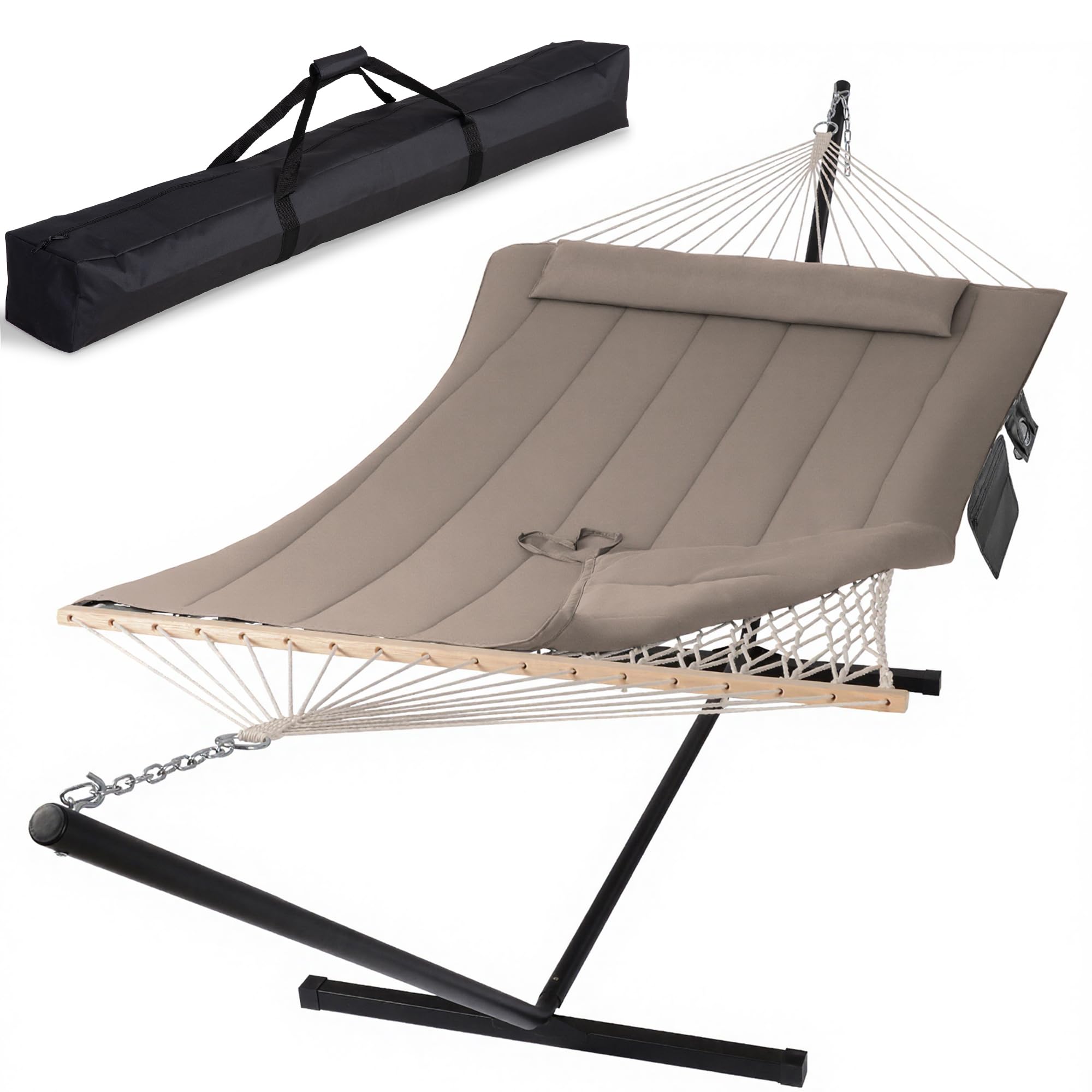 SUNCREAT Hammocks Two Person Hammock with 12ft Stand Included, Coffee