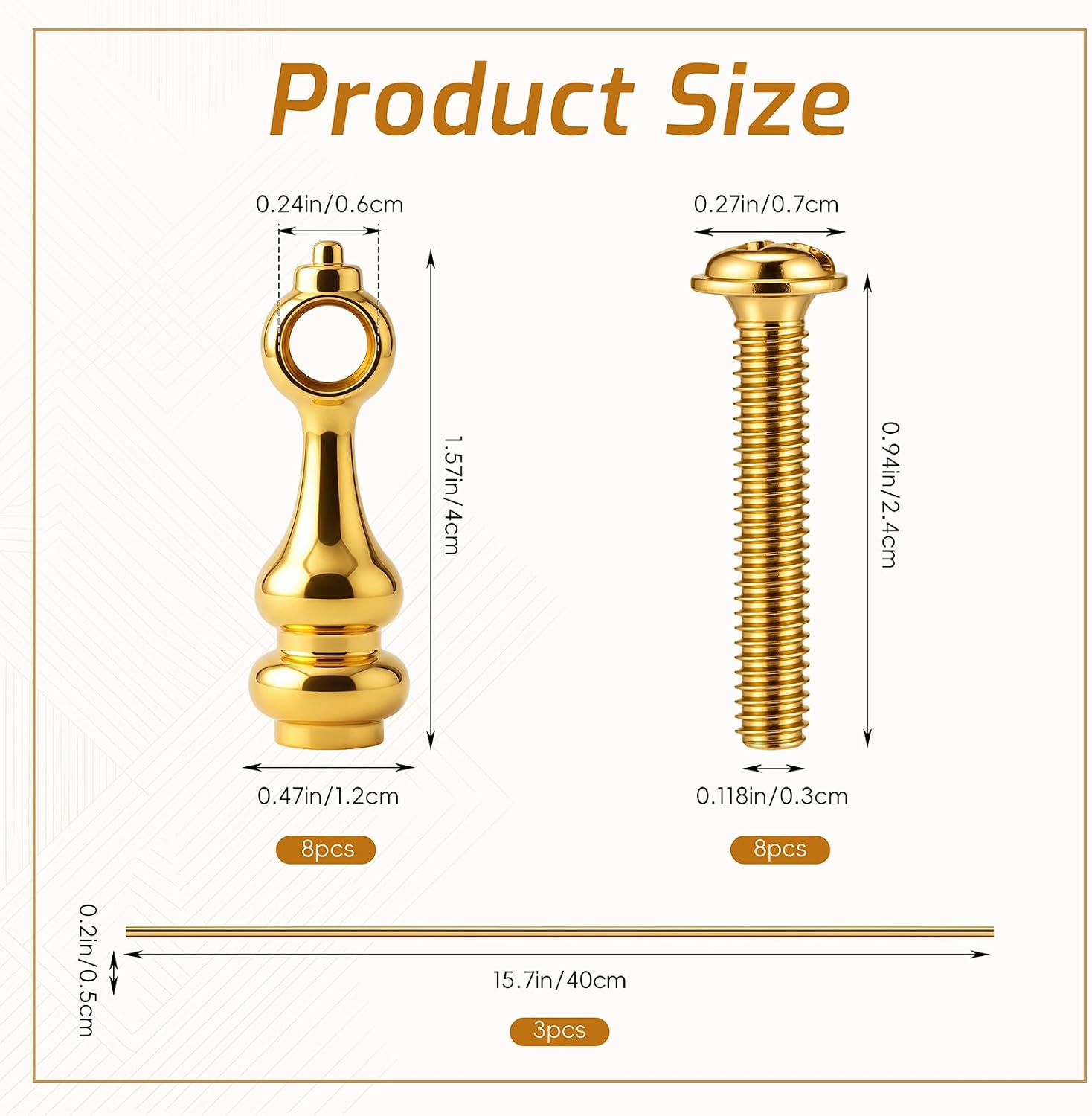 Hicarer 8 Pcs Railing Bracket Spindles for Shelves with 3 Pcs 15'' Rods and 8 Screws Brass Gallery Rails for Shelves Railing Furniture Cabinet Connector for Bar Cart and Glass Cabinet Bookcases