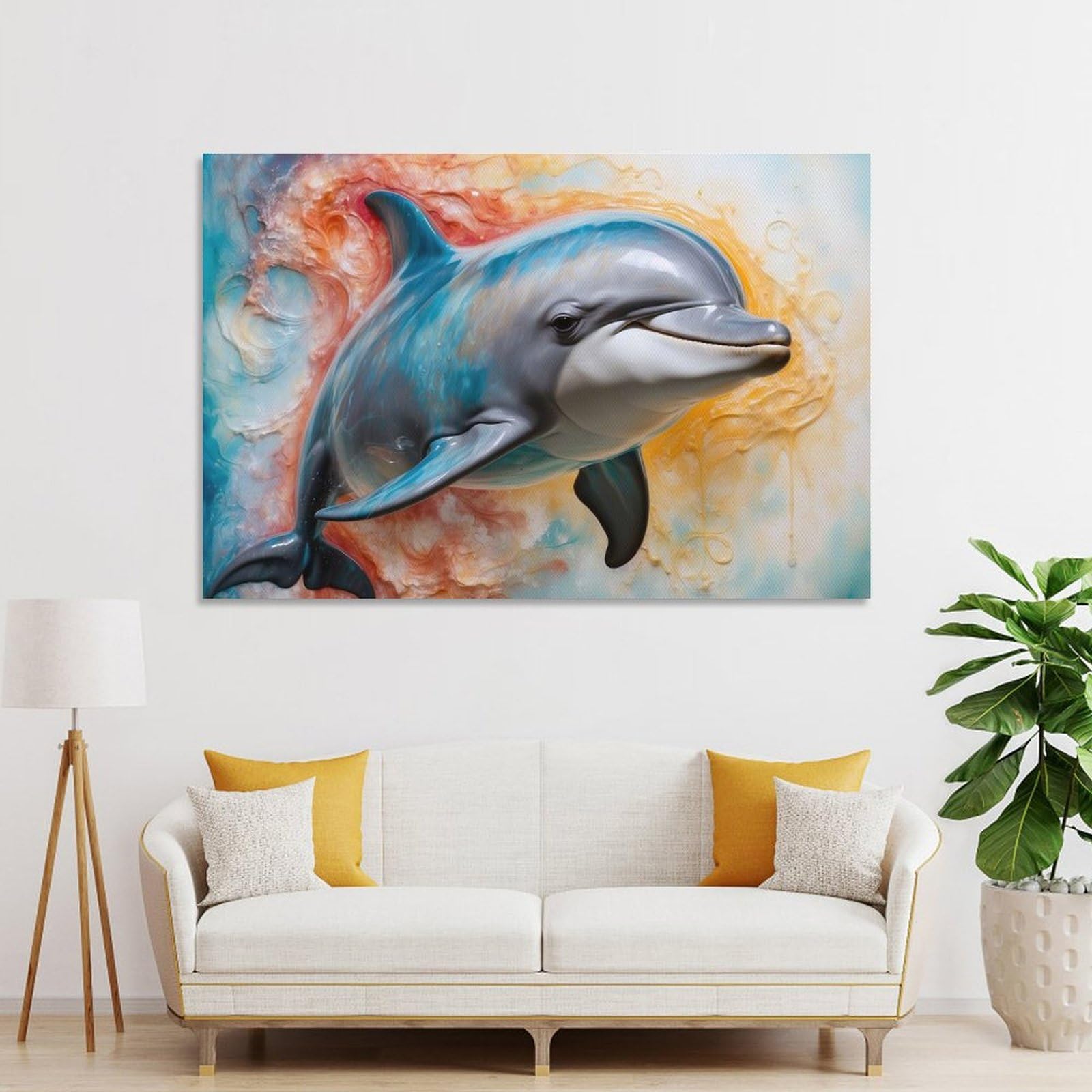 Junmoney Unframe-Style-18-1 Abstract Dolphin Art Wall Art Print, 24X36inch(60X90cm), For Sofa Walls, Lounge Or Home Corners, Canvas Styling For A Polished Room Look