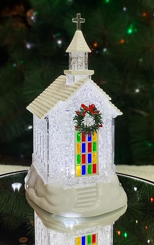 Decoración de mesa de Navidad, iglesia de Chaple de Navidad acrílica con iluminación LED, funciona con pilas (no incluidas) (10.8 pulgadas de alto x