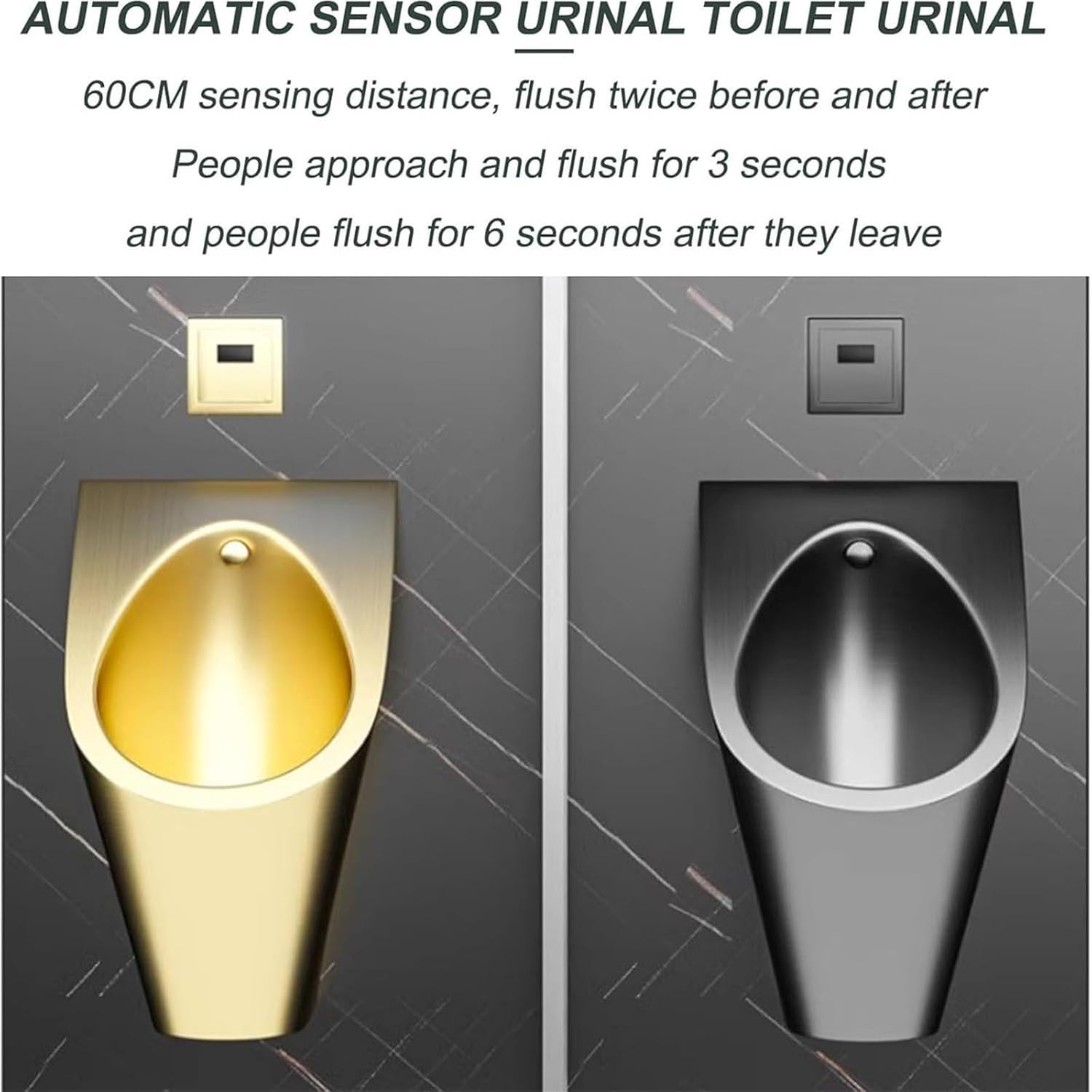 Wall Mounted Sensor Urinal, Washout Urinal for Men,304 Stainless Steel Toilet,Small Vertical Toilet,Intelligent Sensor Flush Public Toilet(Gold)