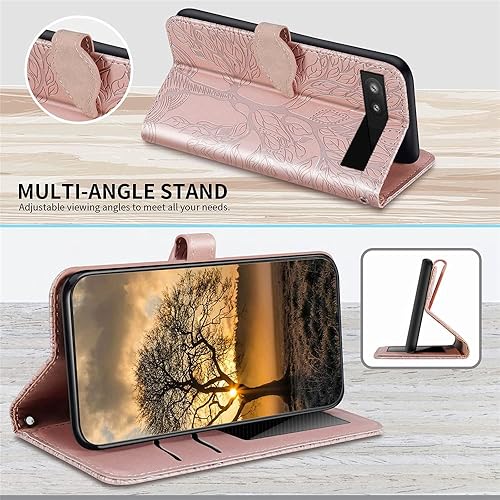 Miniatura 3 de MEUPZZK Funda para Google Pixel 6A, funda tipo cartera para Pixel 6A 5G, piel sintética de alta calidad con diseño de árbol en relieve atril ranuras
