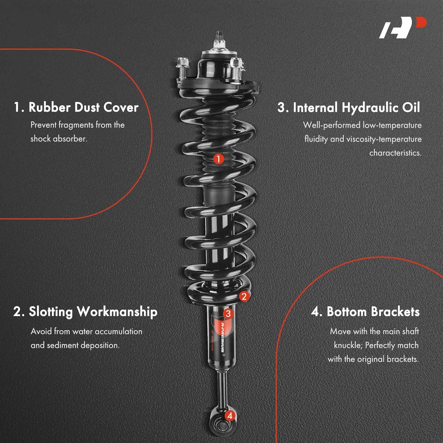 A-Premium Front and Rear Shocks and Struts Compatible with Toyota Tacoma [4WD] 2005-2015, Extended/Standard Cab - 2x Replacement Suspension Shock Absorber Strut