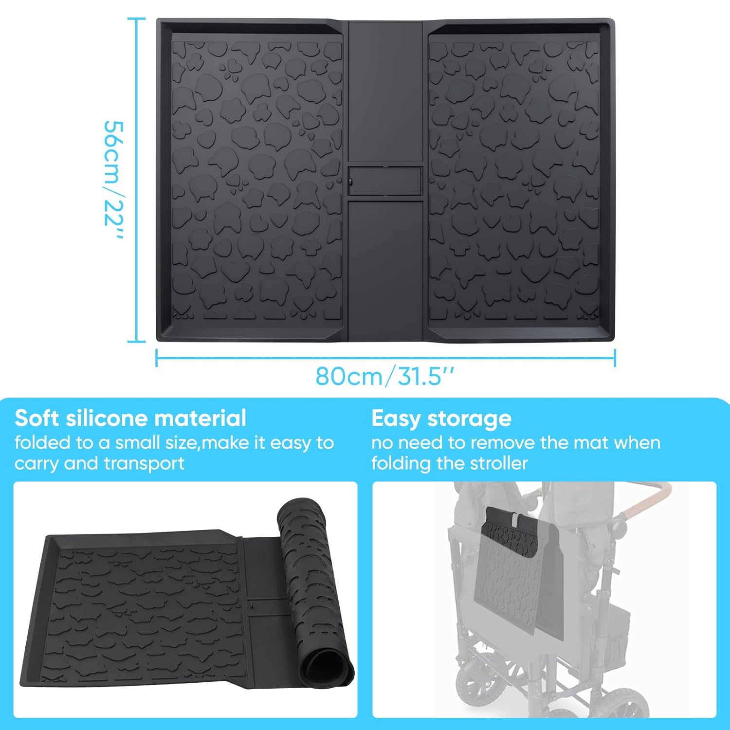 All Weather Mat for Jeep Wrangler Deluxe 4 Seater Stroller Wagon- Waterproof Silicone Floor Pad Accessory Protect from Mess, Dirt, and Water (Black)