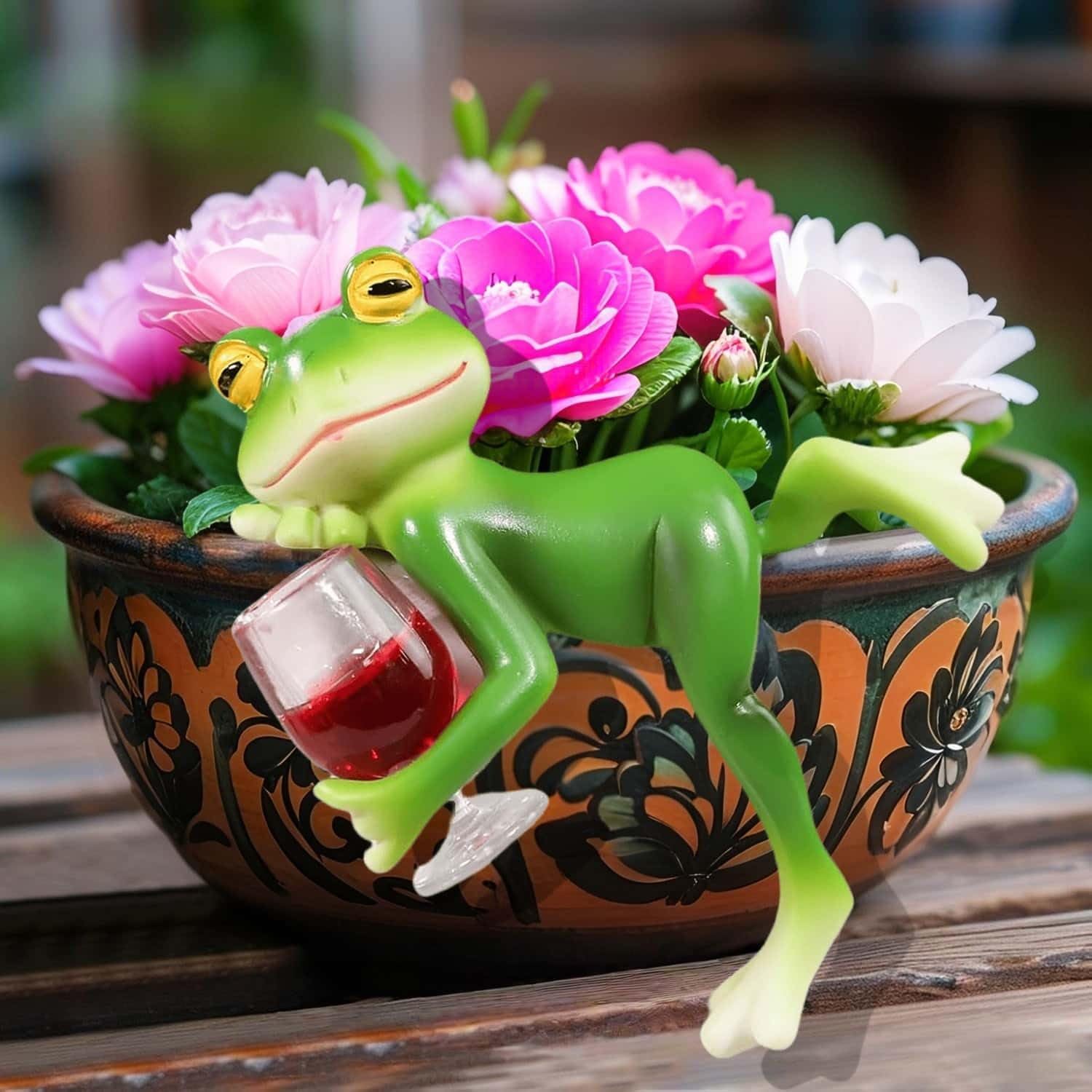 Tipsy Frog Pot Hugger, Funny Miniature Frog Figurines for Plant Pots, Resin Frog Planter Statue Decor for Garden Balcony Patio Home Yard Outdoor Ornaments image 5