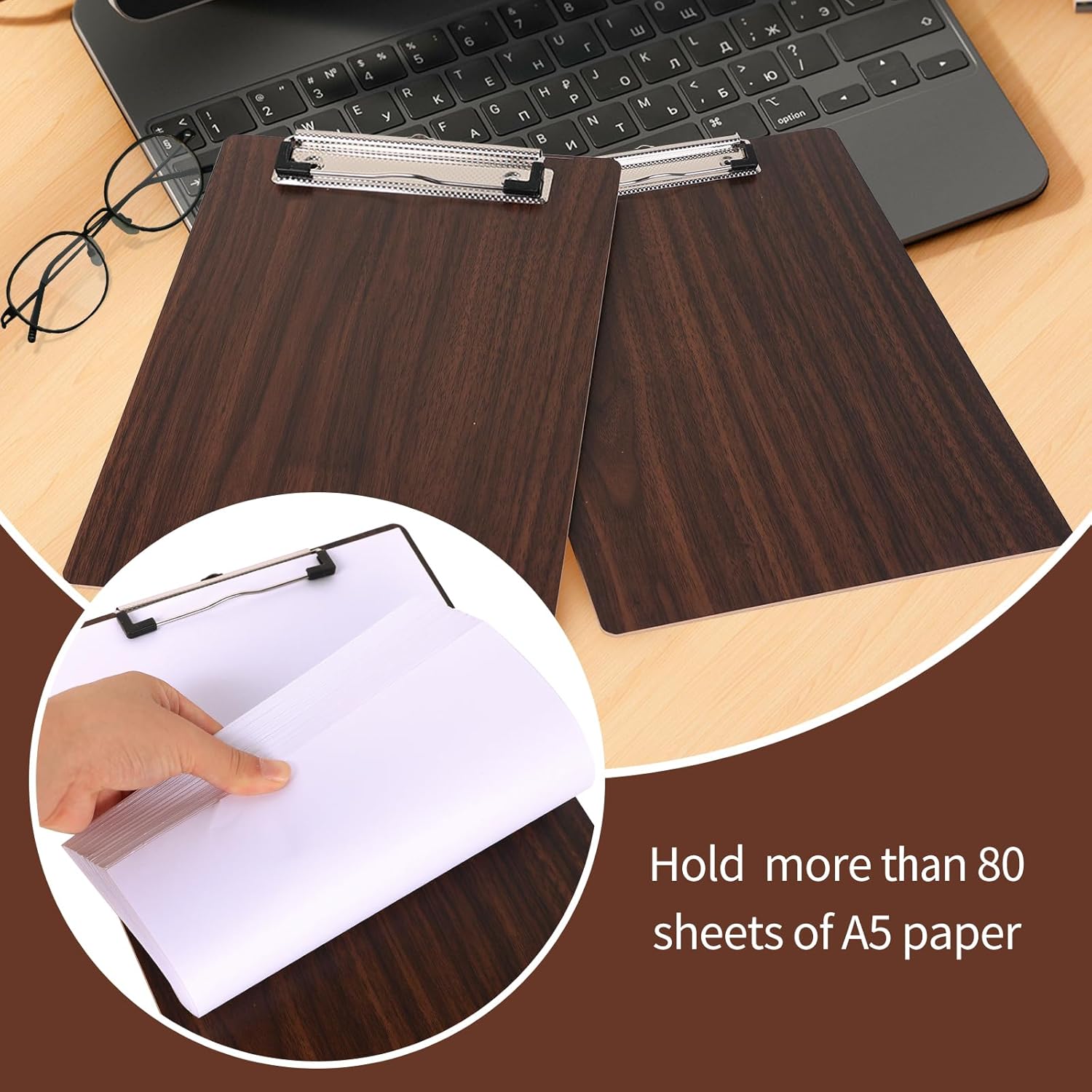 HUAJIE 10 Pack Clipboards,Wooden Clipboard Hardboard with Low Profile Clip,Size A5 Wood Clip Boards for Office, School, Classroom