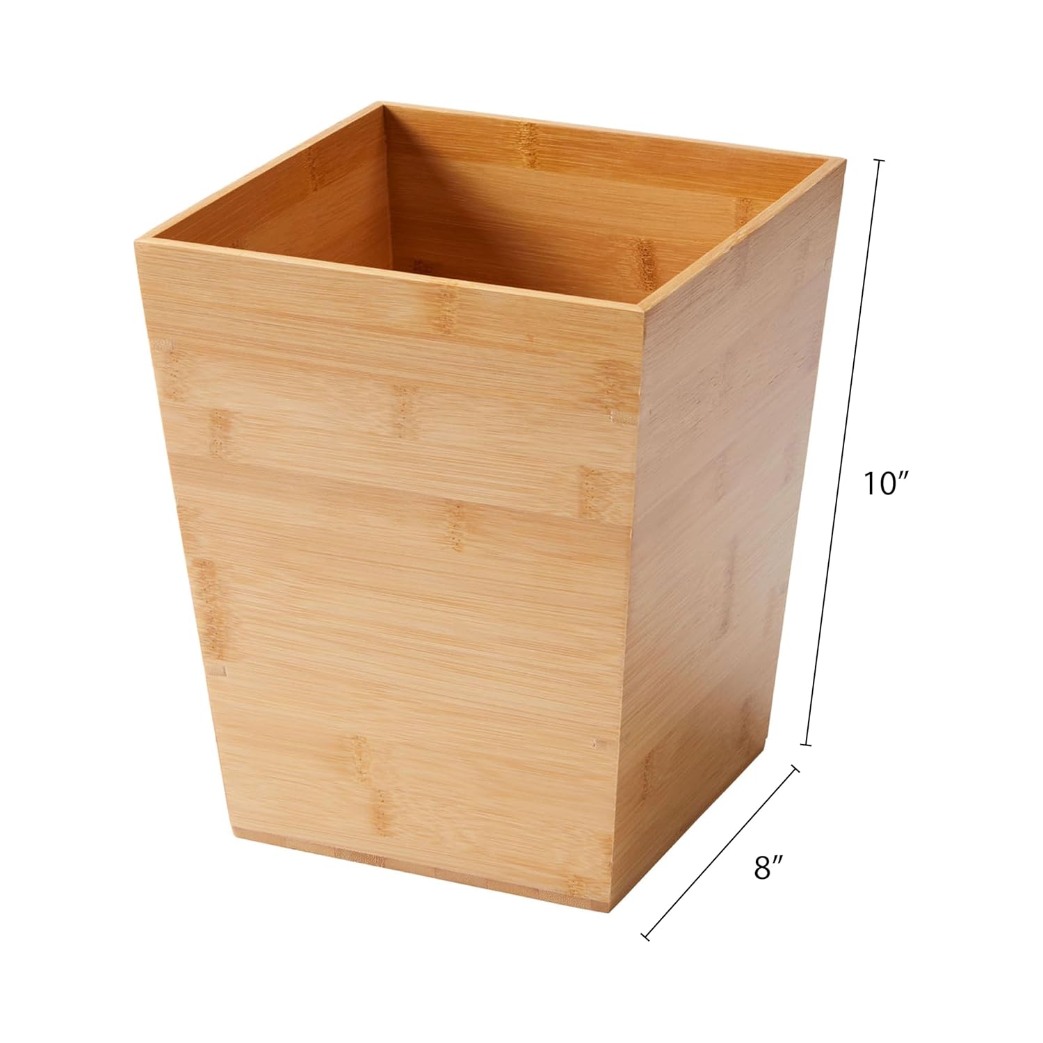 Wooden Trash Can,Small Square Bamboo Waste Bin for Bathroom, Bedroom, Dorm, College, Office - 8"x8"x10" Size，Bamboo