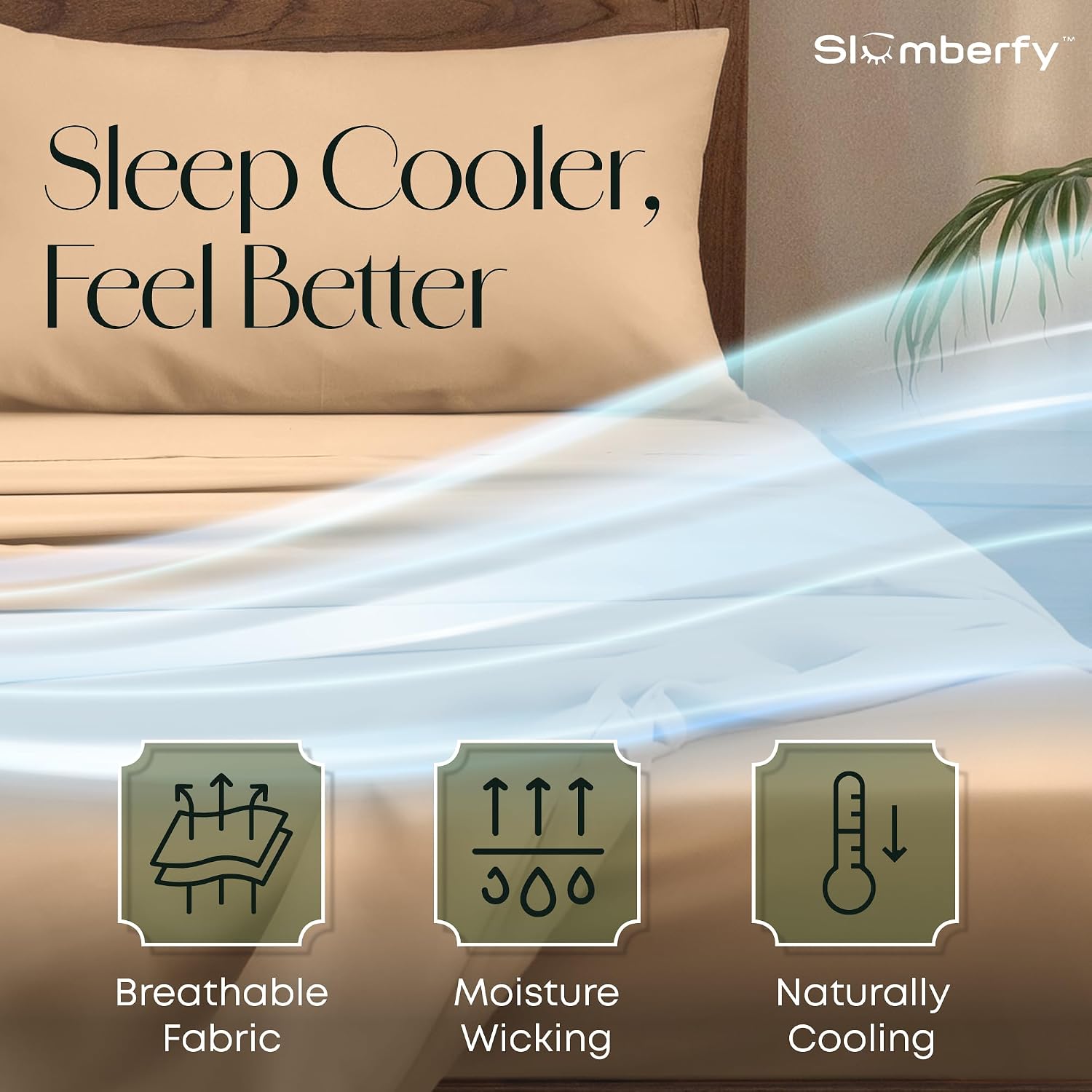 Slumberfy 4-Piece 400 TC Viscose Derived from Bamboo Sheets, King Size - 1 Fitted, 1 Flat, 2 Pillow Cases - Deep Pocket Cooling Viscose-Bamboo Bed Sheets in Magnetic Closure Gift Box, Sand